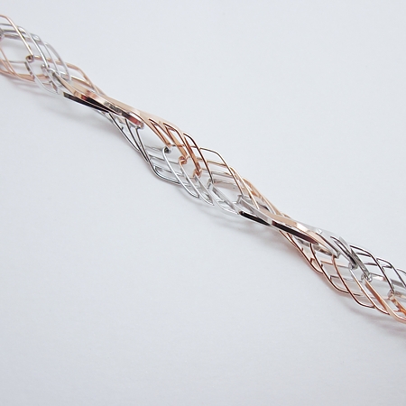 Sterling Silver Twist Chain Necklace w/Rose Gold Plating - Click Image to Close